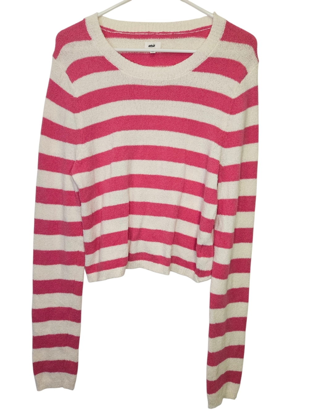 aerie Pink & Cream Striped Open Back Sweater Preppy Minimalist Streetwear Casual